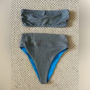 BEACH RIOT Kelsey Top and Highway Bottom in Shimmer Dusty Blue
